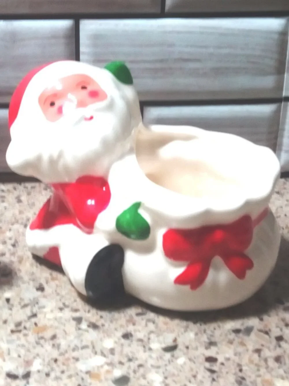 Vintage Ceramic Santa with Toy Bag Votive Candle Holder